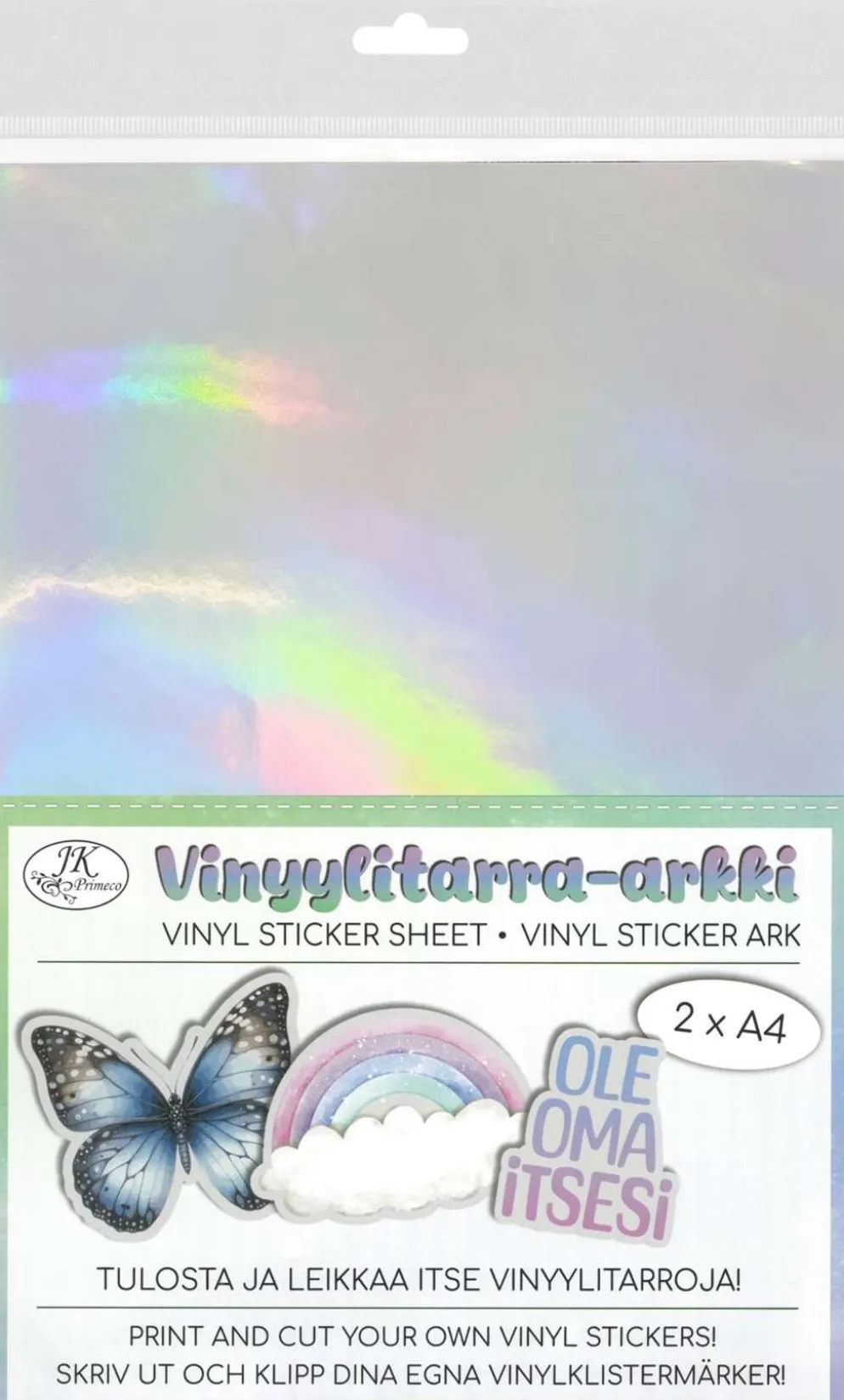 J.K. Primeco vinyylitarra A4 hologrammi hopea 2ark