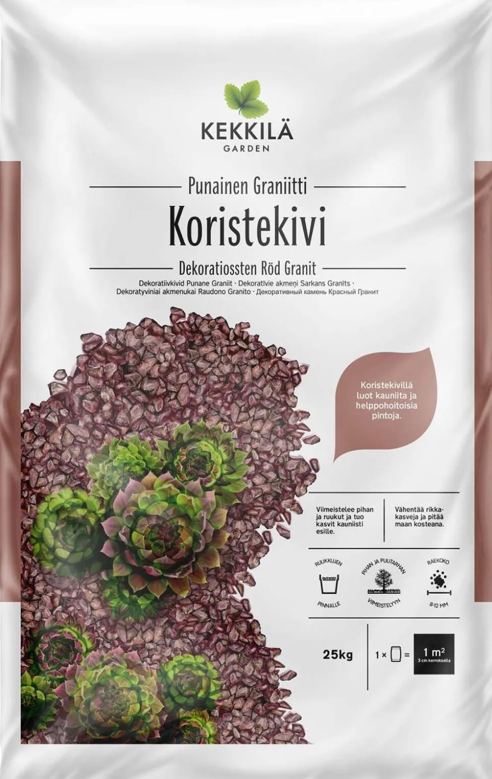 Kekkilä Koristekivi punainen graniitti 25 kg, lava 42 säkkiä