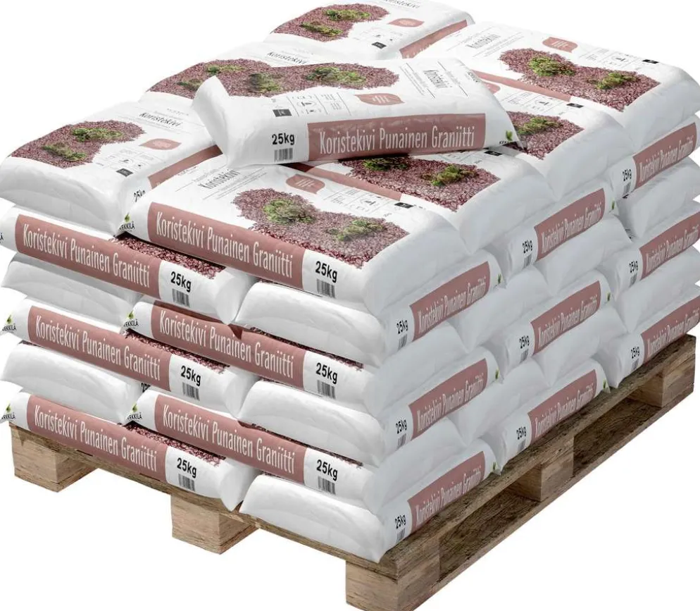 Kekkilä Koristekivi punainen graniitti 25 kg, lava 42 säkkiä