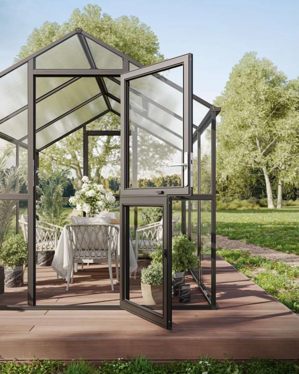 Kreative Gartentechnik kasvihuone Ortasia III 9,59 m2 antrasiitinharmaa lasi