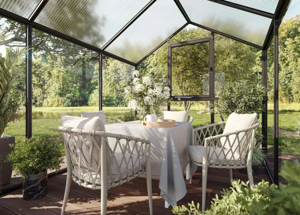 Kreative Gartentechnik kasvihuone Ortasia III 9,59 m2 antrasiitinharmaa lasi