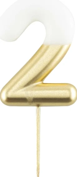 Kynttilä numero 2 valko-kultainen