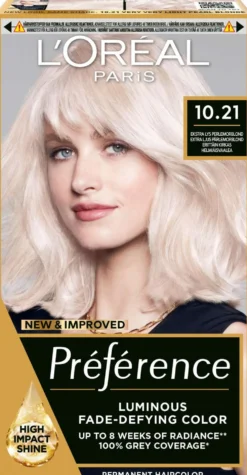 L'Oréal Paris Préférence 10.21 Stockholm Extra Light Pearl Blonde Erittäin kirkas helmiäisvaalea kestoväri 1kpl