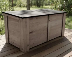 Lukittava piha-arkku kaltevalla kannella, vaalean harmaa, 130x58x60 cm