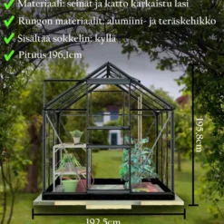 Lykke Kasvihuone Lasi 3,8m2, musta