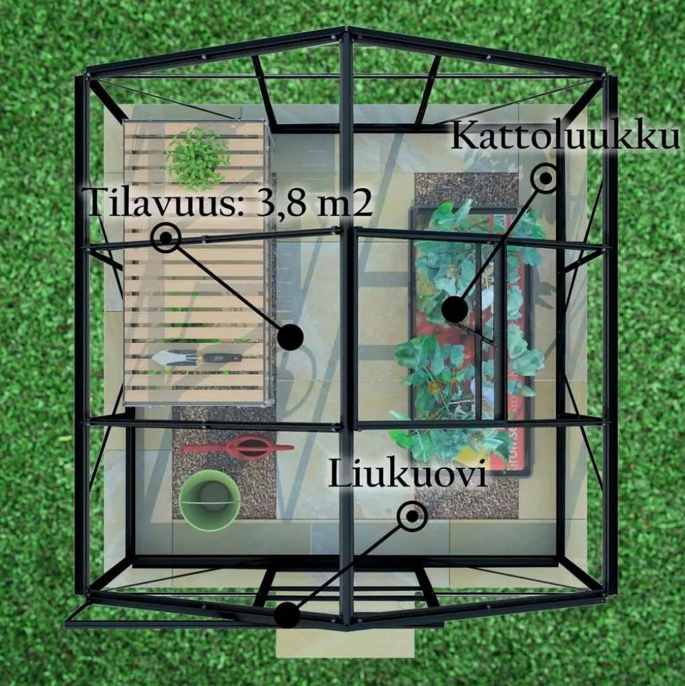 Lykke Kasvihuone Lasi 3,8m2, musta
