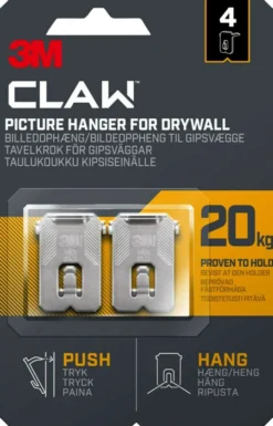 3M CLAW™-taulukoukku kipsilevylle, 20 kg 3PH20-4UKN, 4 ripustuskoukkua