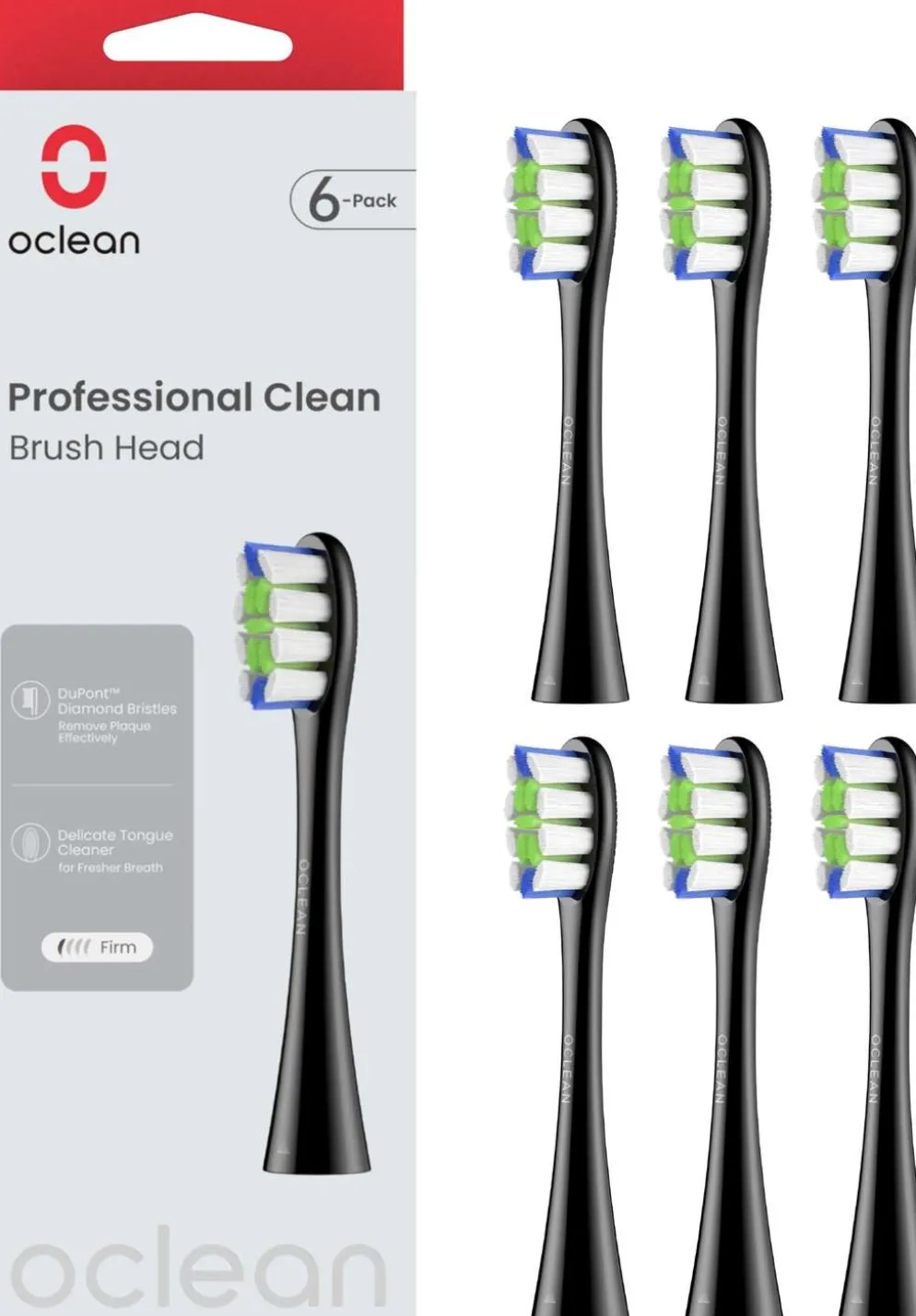 Oclean Professional Clean -harjaspää, 6 kpl, Musta