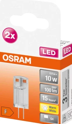 Osram LED PIN 0,9W/2700K 12V G4 ei-himmennettävä kirkaskupuinen LED-pienoislamppu 2kpl/pkt
