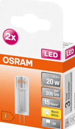 Osram LED pin 1,5 W/2700 K 12 V G4 ei-himmennettävä kirkaskupuinen LED-pienoislamppu 2kpl/pkt