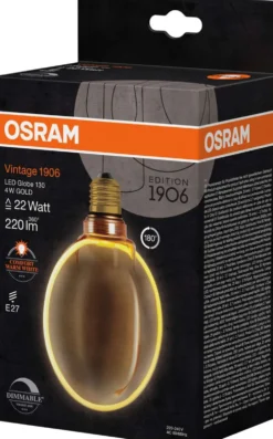 OSRAM LED-sisustuslamppu Vintage 1906 Globe 130mm 4W 220lm 1800K E27 O-filamentti kulta lasi