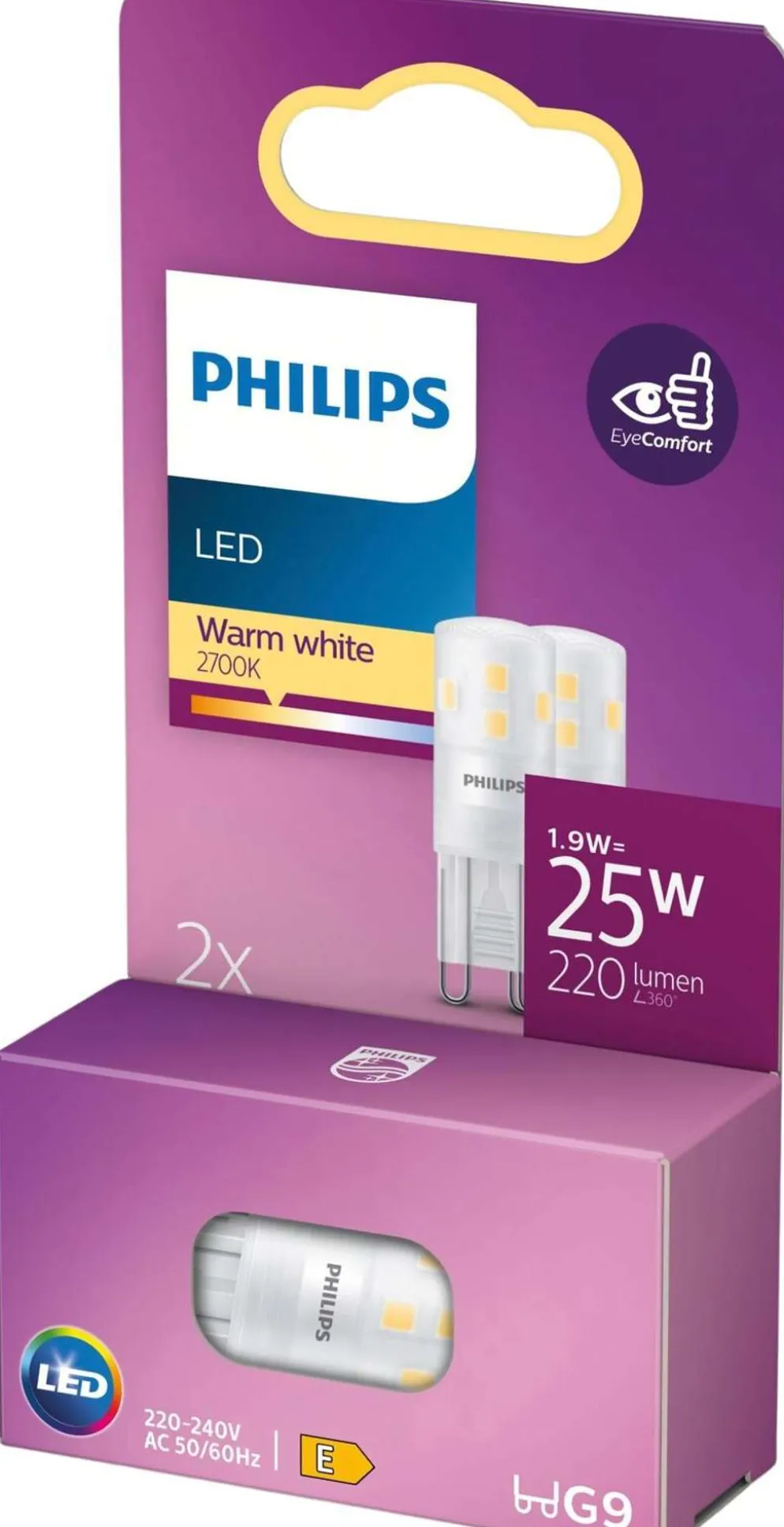Philips LED lamppu G9 1.9W 2700K 220LM 2kpl