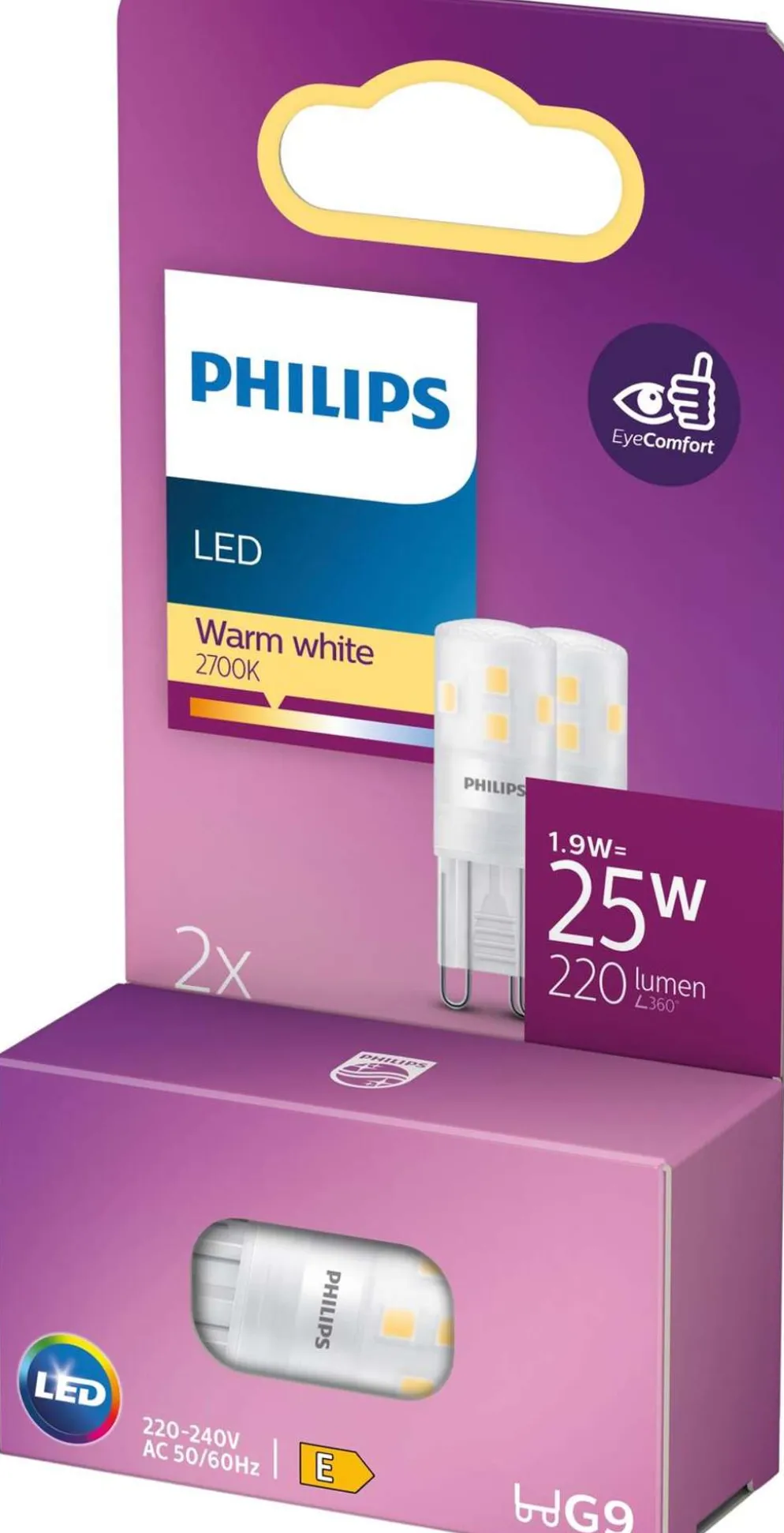 Philips LED lamppu G9 1.9W 2700K 220LM 2kpl