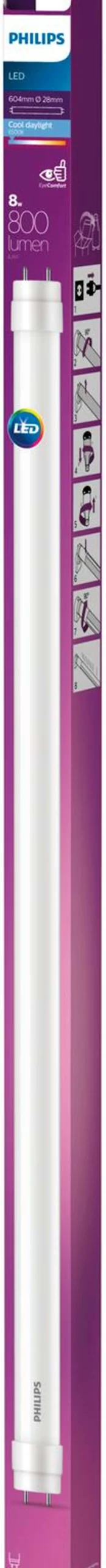 Philips LED loisteputki T8 800lm 8W 600mm G13 6500K huurrettu