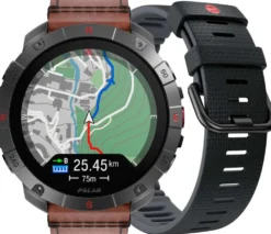 Polar Grit X2 Pro Titan -urheilukello, kestävällä titaanikehyksellä, nahkaranneke pronssi M/L