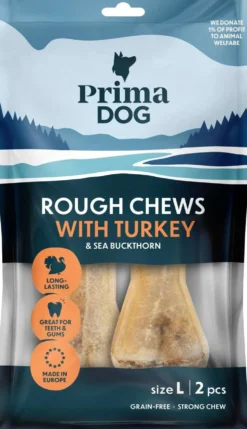 PrimaDog Rough Chews Kalkkuna-Tyrni, täytetty puruluu L 13,5 cm, 2 kpl, 140 g