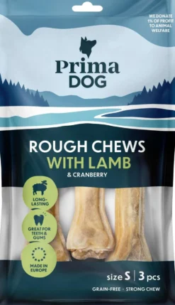 PrimaDog Rough Chews Lammas-Karpalo, täytetty puruluu S 10 cm, 3 kpl, 105 g
