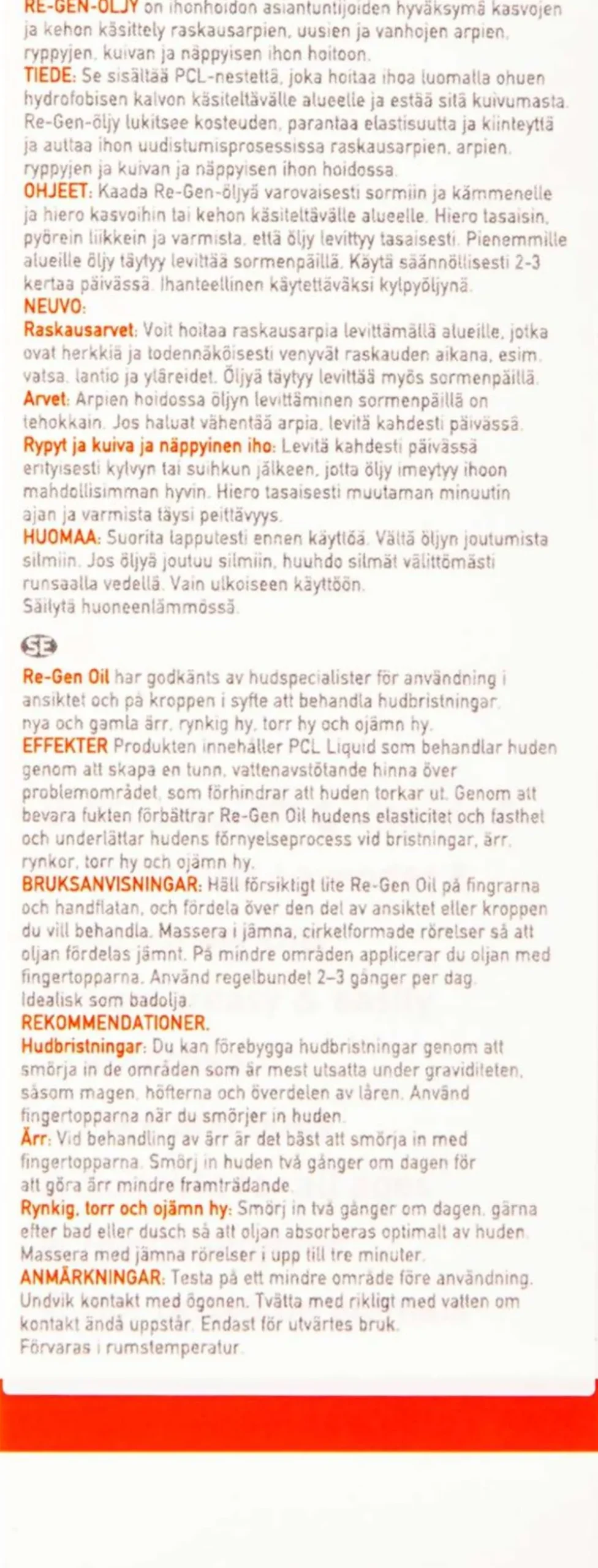 Re-Gen Oil 75ml hoitava öljy arville, kuivalle iholle ja raskausarville