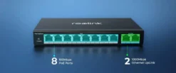Reolink 10-porttinen PoE-kytkin jossa 120 W:n PoE-virranhallinta Musta