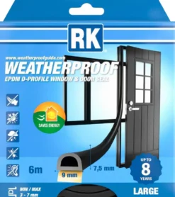 RK Ikkuna- ja ovitiiviste EPDM D-profiili musta 6m