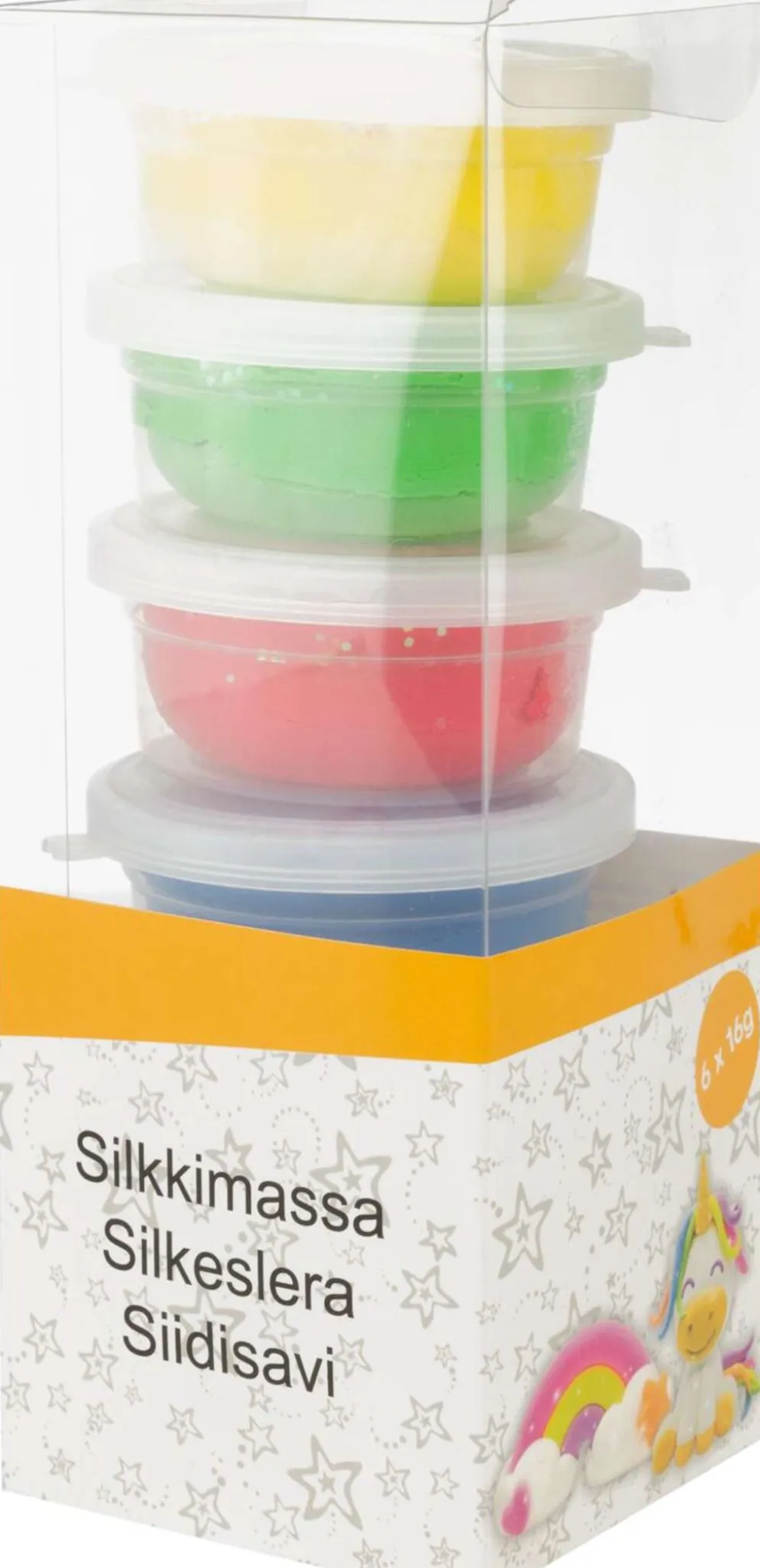 Silkkimassa 6 kpl glittervärit