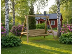 Tammiston Puu Terassi keinu 3-istuttava kestopuu vihreä