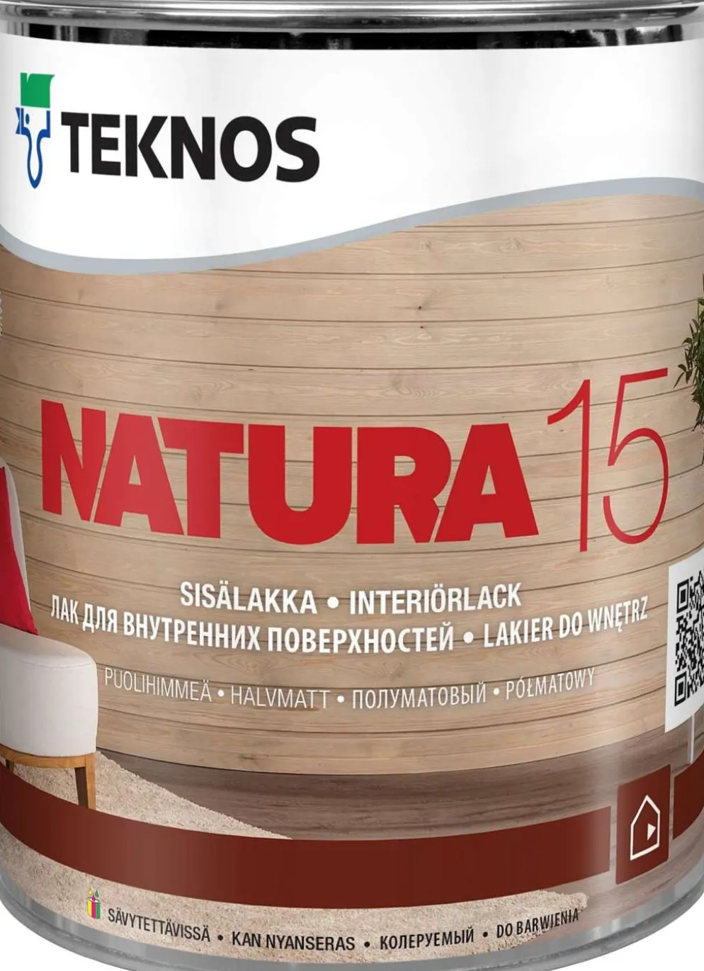 Teknos sisälakka Natura 15 0,9 l väritön sävytettävissä puolihimmeä