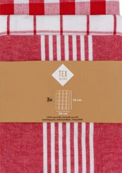 Tex Home keittiöpyyhe Stripes 3kpl punainen