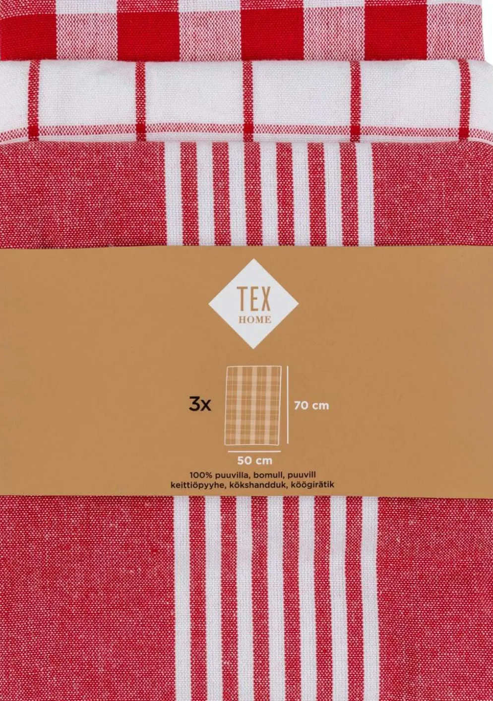 Tex Home keittiöpyyhe Stripes 3kpl punainen