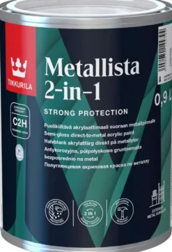 Tikkurila Metallista 2-in-1 ruosteenestomaali 0,9 l A valkoinen sävytettävissä puolihimmeä