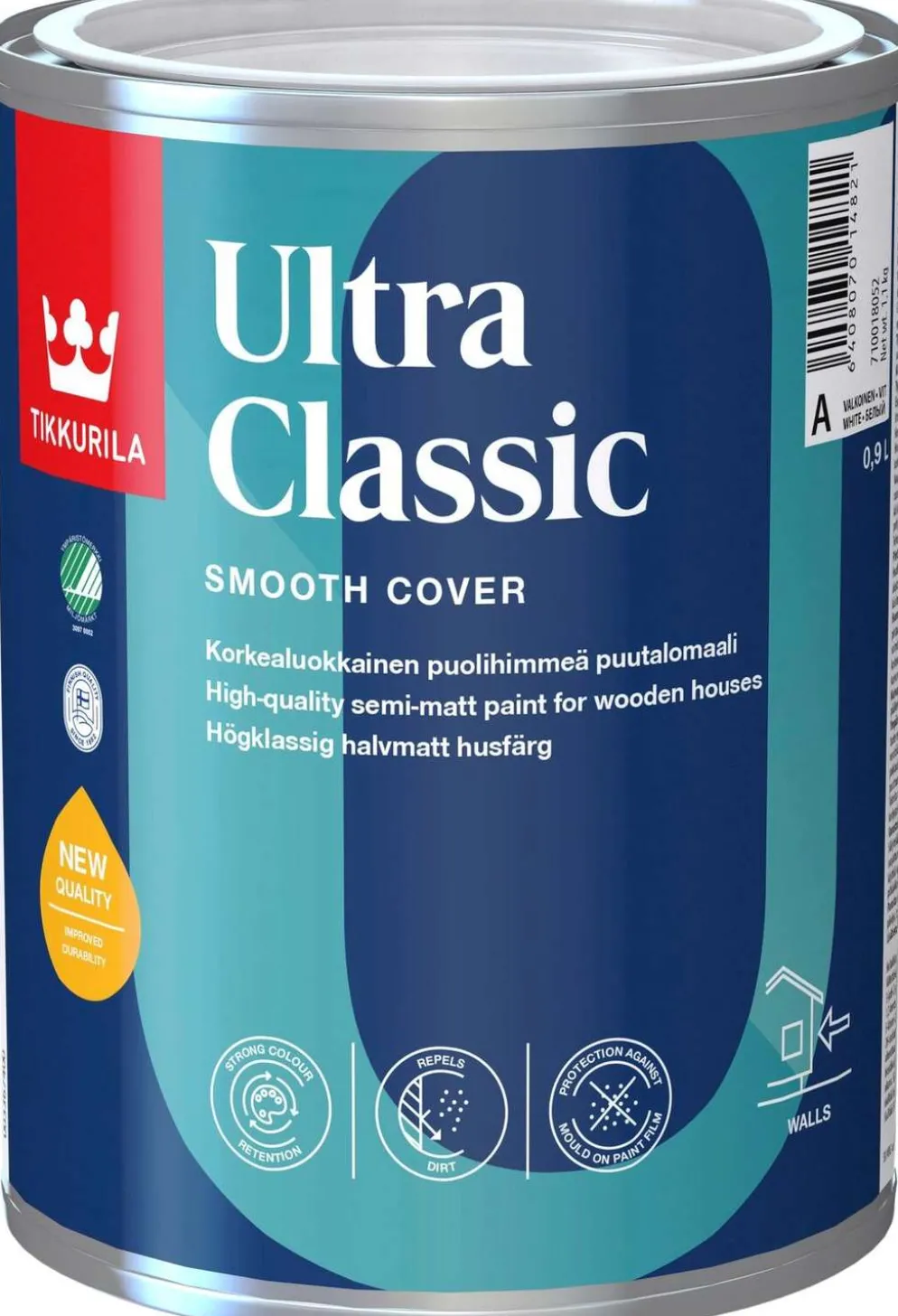Tikkurila puutalomaali Ultra Classic 0,9 l A valkoinen sävytettävissä puolihimmeä