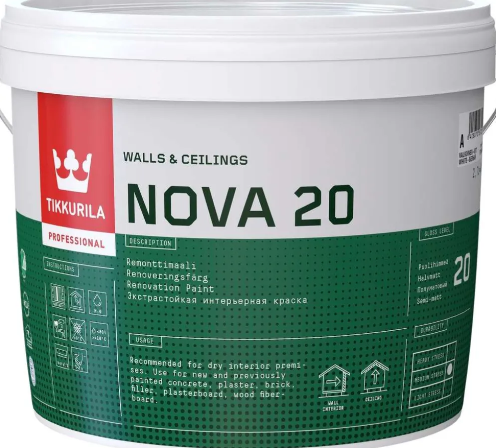 Tikkurila remonttimaali Nova 20 2,7 l A valkoinen sävytettävissä puolihimmeä