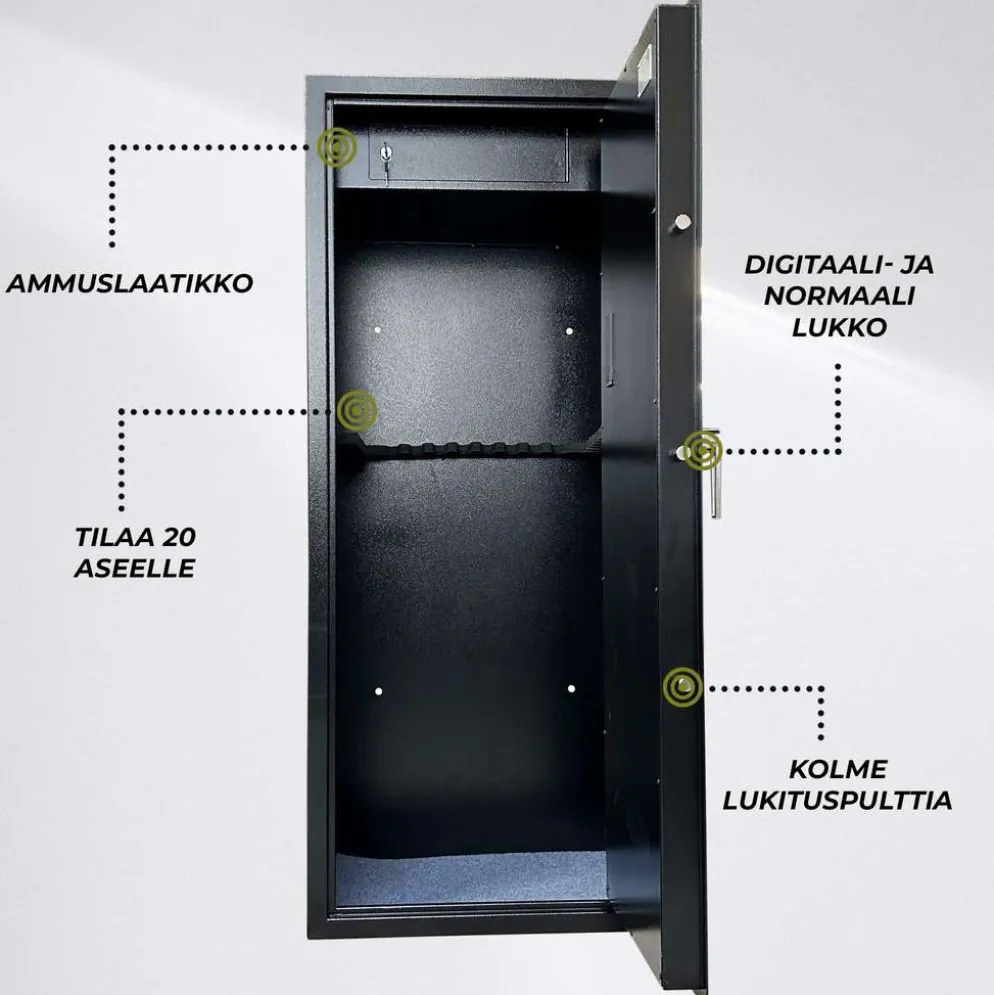 Trekker Asekaappi 20-Asetta AS2000, Musta, Digitaalilukolla