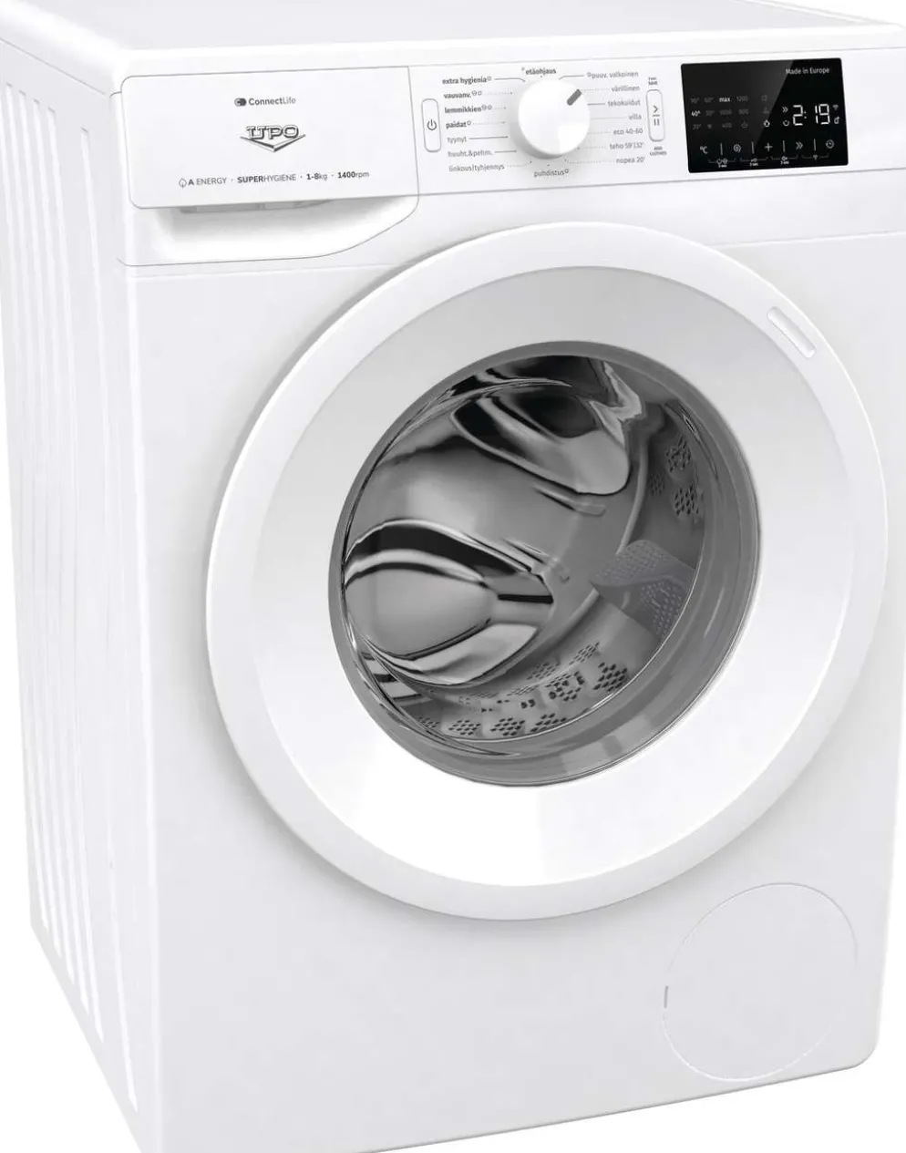 UPO edestä täytettävä pyykinpesukone P2I814AS 8kg valkoinen