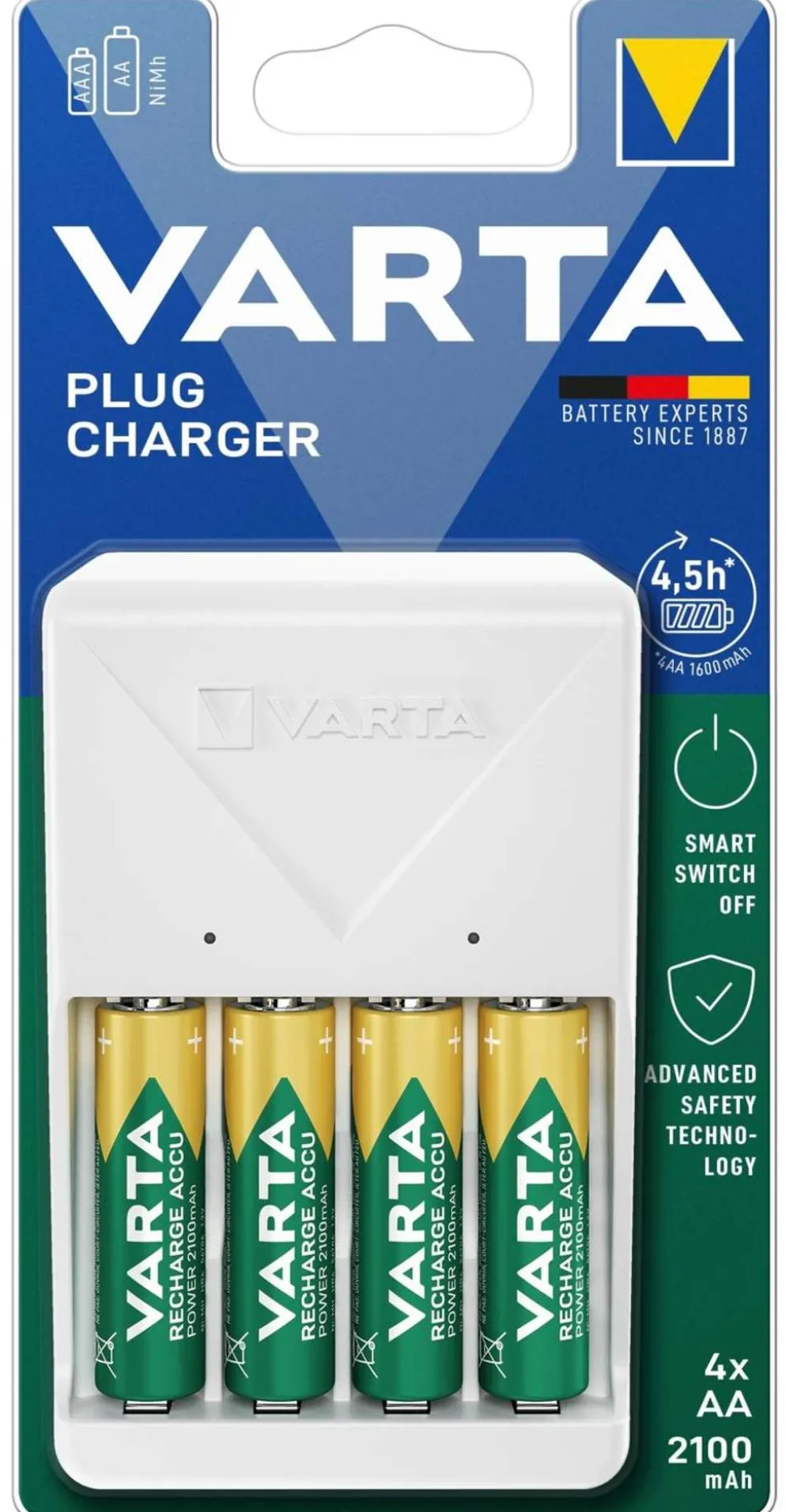 VARTA laturi Plug Charger + 4x AA 2100mAh