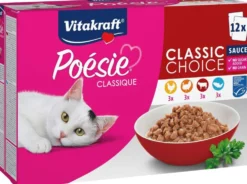 Vitakraft Poésie® Classique Kissan märkäruokalajitelma, 3x kanaa, 3x kalkkunaa, 3x härkää, 3x kalaa kastikkeessa 12x85g