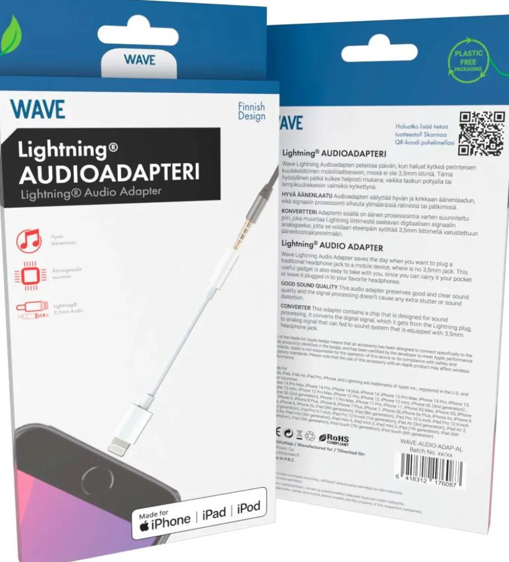 Wave Apple Lightning (MFI) audioadapteri, Valkoinen