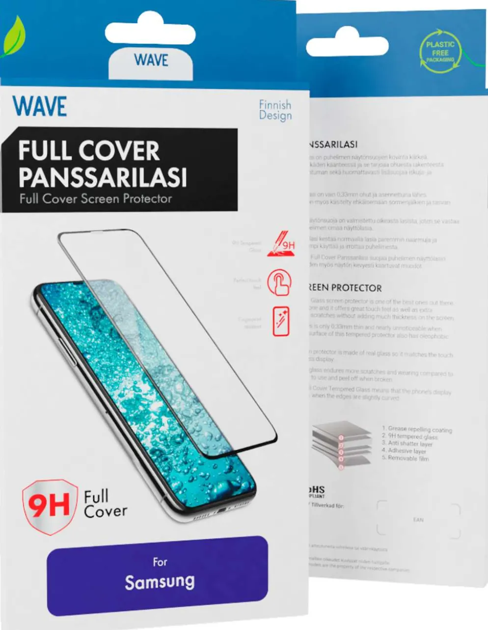 Wave Full Cover Panssarilasi, Samsung Galaxy S22, Musta Kehys