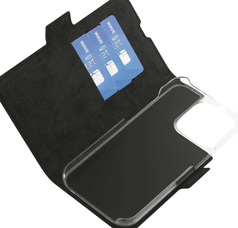Wave MagSafe -yhteensopiva Book Case, Apple iPhone 15 Pro, Musta