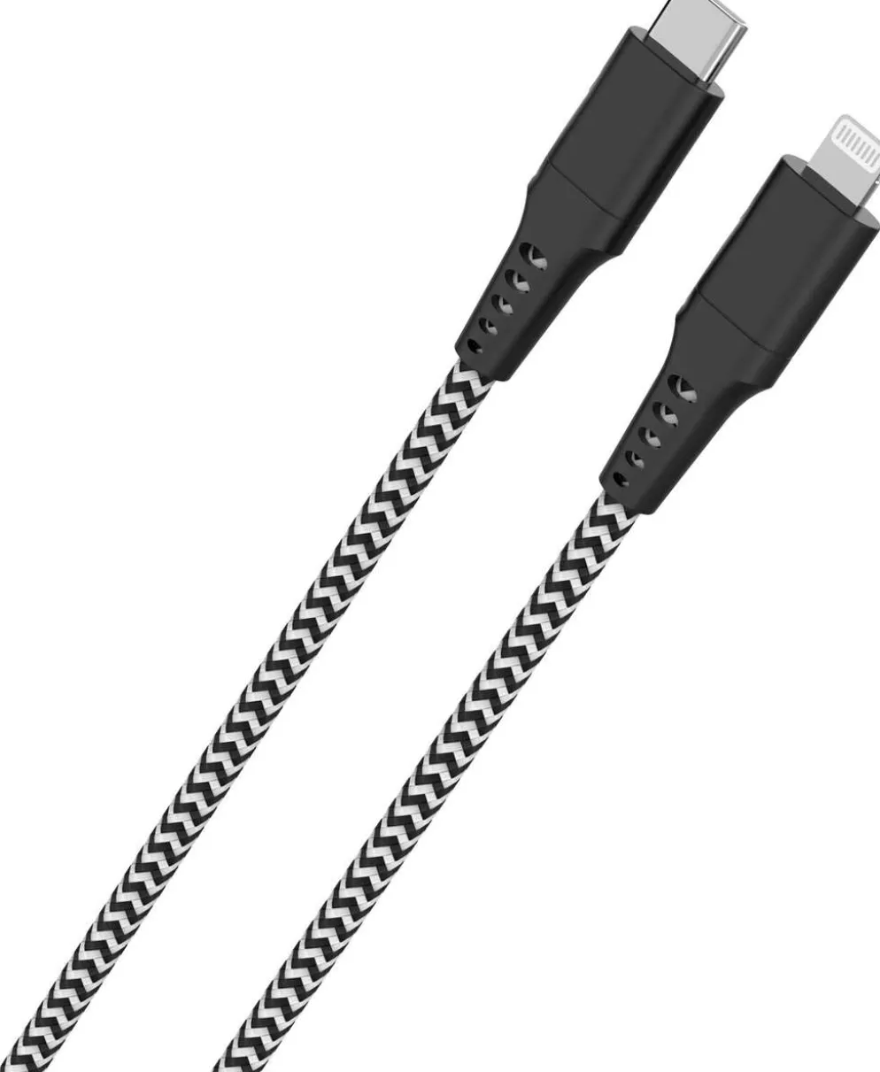 Wave Punottu datakaapeli, USB Type-C -> Apple Lightning (MFI), 1,5m, Mustavalkoinen