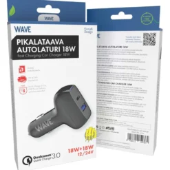 Wave 18 W pikalataava autolaturi 1 x USB Type-C + 1 x USB-A musta