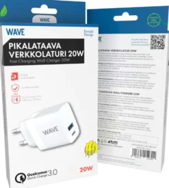 Wave 20 W pikalataava verkkolaturi 1 x USB Type-C + 1 x USB-A valkoinen