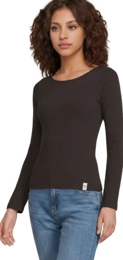 WKLY. naisten ribbipusero boatneck, levenevä hihansuu 213W312603