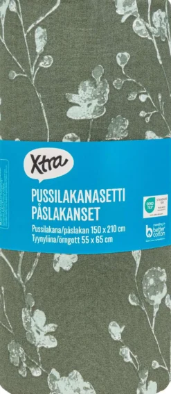 Xtra pussilakanasetti Berry 150 x 210 + 55 x 65 cm tummanvihreä