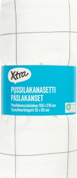Xtra pussilakanasetti Check 150x210 cm valkoinen