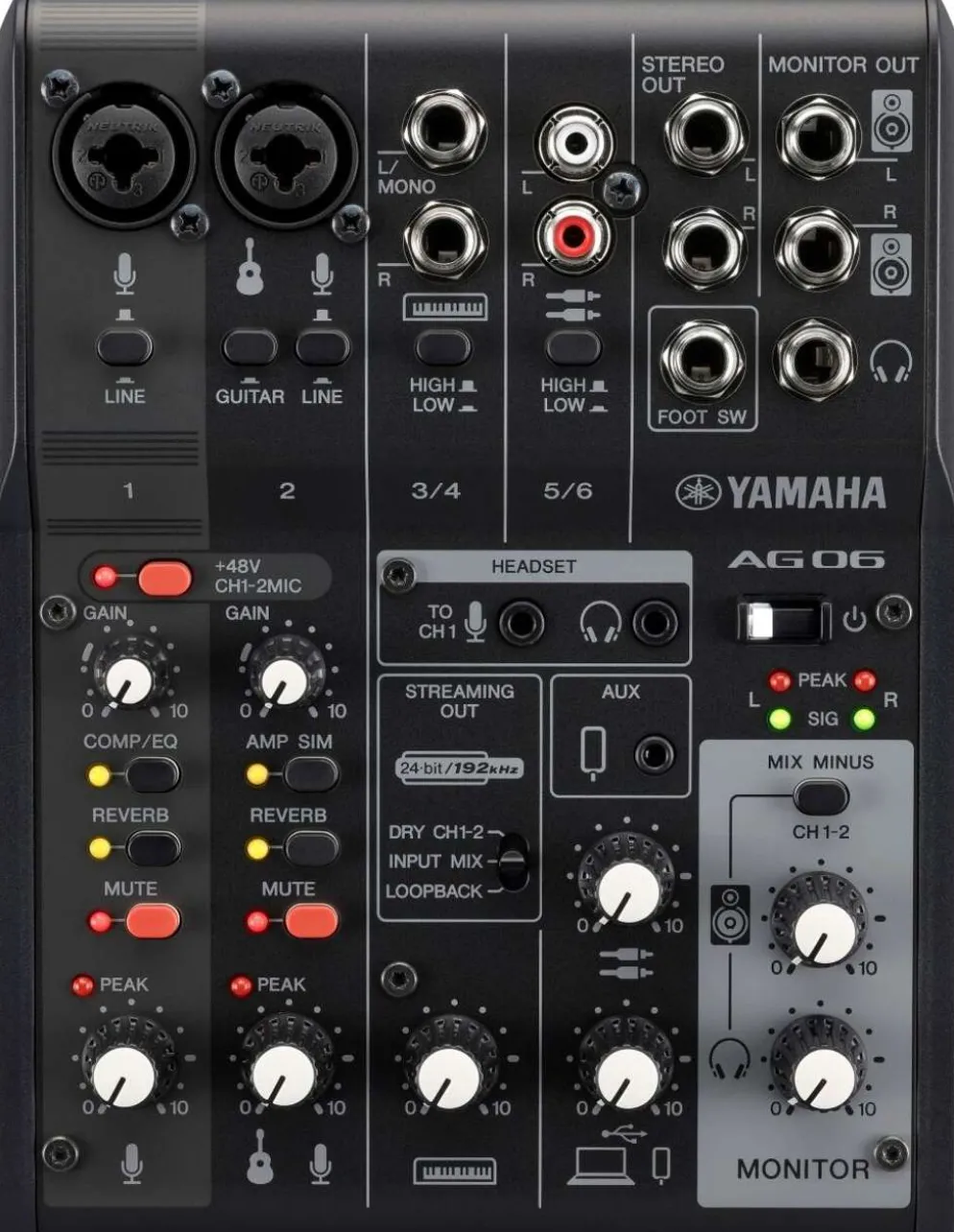 Yamaha livestriimausmikseri AG06mk2B